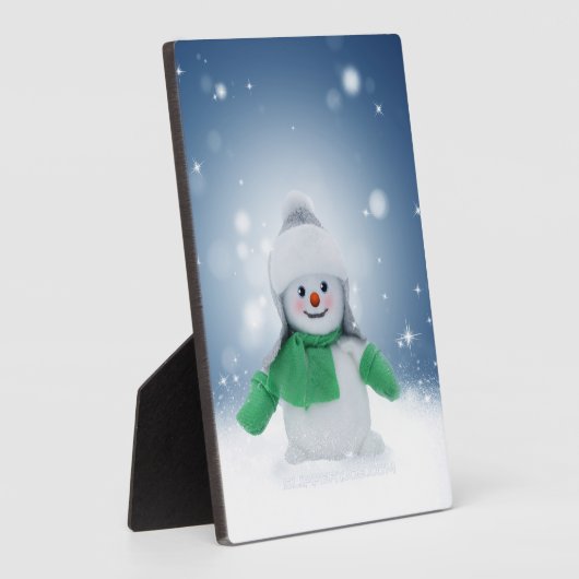 Weihnachtsschneemann SlipperyJoe grüner Schal m Fotoplatte (Seite)