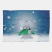 Weihnachtsschneemann SlipperyJoe grüner Schal m Geschirrtuch (Horizontal)