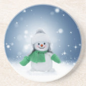 Weihnachtsschneemann SlipperyJoe grüner Schal m Getränkeuntersetzer (Vorne)