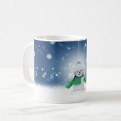 Weihnachtsschneemann SlipperyJoe grüner Schal m Kaffeetasse (Vorderseite Links)
