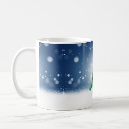 Weihnachtsschneemann SlipperyJoe grüner Schal m Kaffeetasse (Links)
