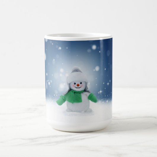 Weihnachtsschneemann SlipperyJoe grüner Schal m Kaffeetasse (Mittel)