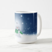 Weihnachtsschneemann SlipperyJoe grüner Schal m Kaffeetasse (VorderseiteRechts)