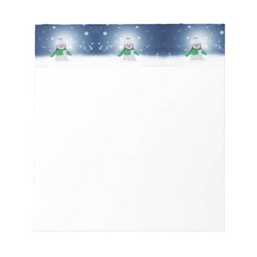 Weihnachtsschneemann SlipperyJoe grüner Schal m Notizblock (Vorderseite)