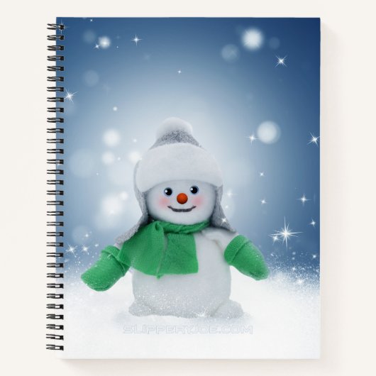 Weihnachtsschneemann SlipperyJoe grüner Schal m Notizblock (Vorderseite)