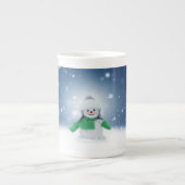 Weihnachtsschneemann SlipperyJoe grüner Schal m Porzellantasse (Vorderseite)
