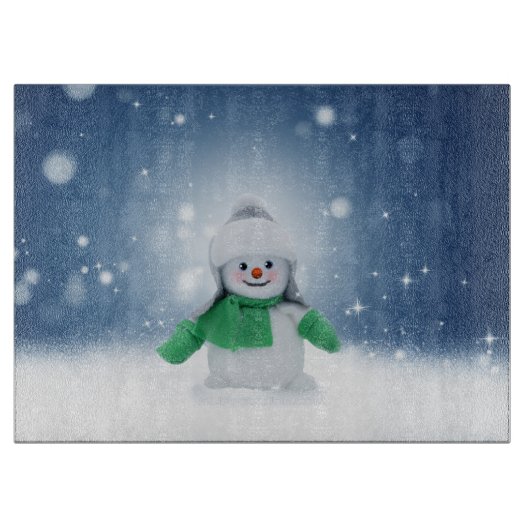 Weihnachtsschneemann SlipperyJoe grüner Schal m Schneidebrett (Vorderseite)