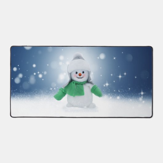 Weihnachtsschneemann SlipperyJoe grüner Schal m Schreibtischunterlage (Vorderseite)