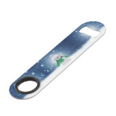 Weihnachtsschneemann SlipperyJoe grüner Schal m Speed Flaschenöffner (Vorderseite Schrägansicht)