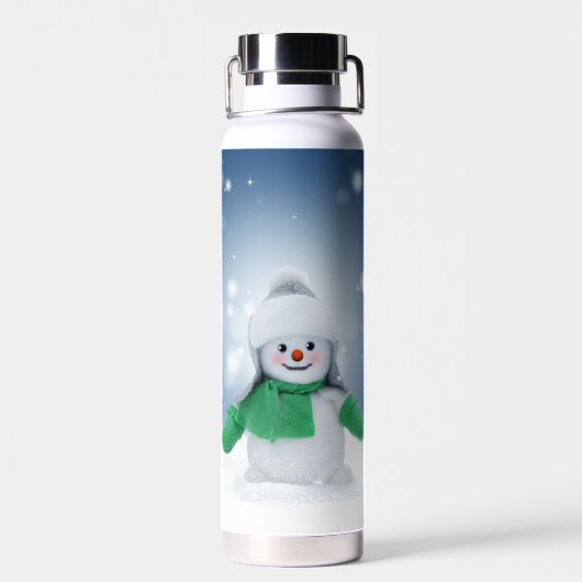 Weihnachtsschneemann SlipperyJoe grüner Schal m Trinkflasche (Rückseite)