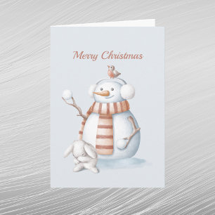 Weihnachtsschneemann Snowballs Kaninchen Wasserfar Feiertagskarte