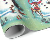 Weihnachtsschneemann spielen mit Tieren Geschenkpapier (Rolleneckpunkt)