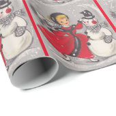 Weihnachtsschneemann tanzen mit Mädchen Geschenkpapier (Rolleneckpunkt)