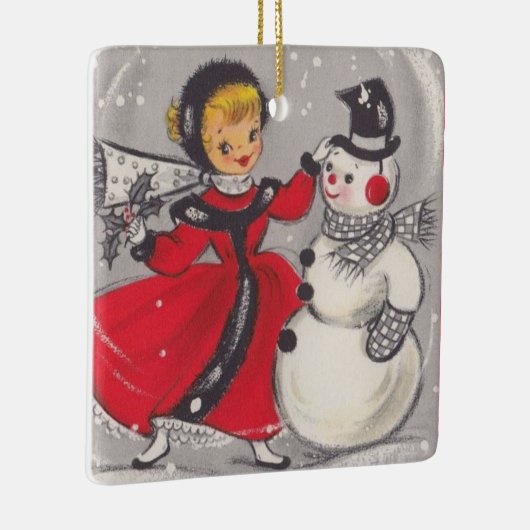 Weihnachtsschneemann tanzen mit Mädchen Keramikornament (Rechts)