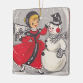 Weihnachtsschneemann tanzen mit Mädchen Keramikornament (Links)
