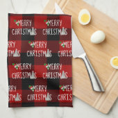 Weihnachtsschneemann und Baum auf Buffalo Kariert Geschirrtuch (Viertel Falte)