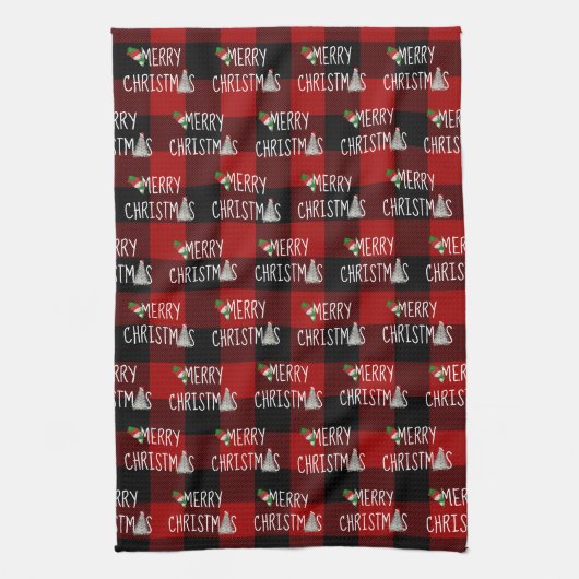 Weihnachtsschneemann und Baum auf Buffalo Kariert Geschirrtuch (Vertikal)