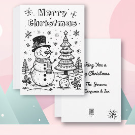 Weihnachtsschneemann und Baum | Farbe Feiertagskarte