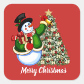 Weihnachtsschneemann und -baum: Meldungsaufkleber Quadratischer Aufkleber (Vorderseite)