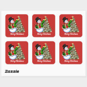 Weihnachtsschneemann und -baum: Meldungsaufkleber Quadratischer Aufkleber (Blatt)