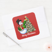 Weihnachtsschneemann und -baum: Meldungsaufkleber Quadratischer Aufkleber (Umschlag)