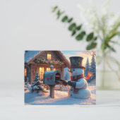Weihnachtsschneemann und die Mailbox Postkarte (Stehend Vorderseite)