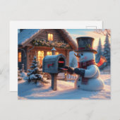 Weihnachtsschneemann und die Mailbox Postkarte (Vorne/Hinten)