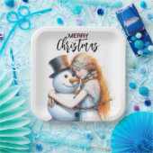 Weihnachtsschneemann und ein Mädchen Pappteller (Party)