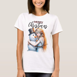 Weihnachtsschneemann und ein Mädchen T-Shirt