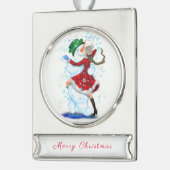 Weihnachtsschneemann und Girl Dance Banner-Ornament Silber (Links)