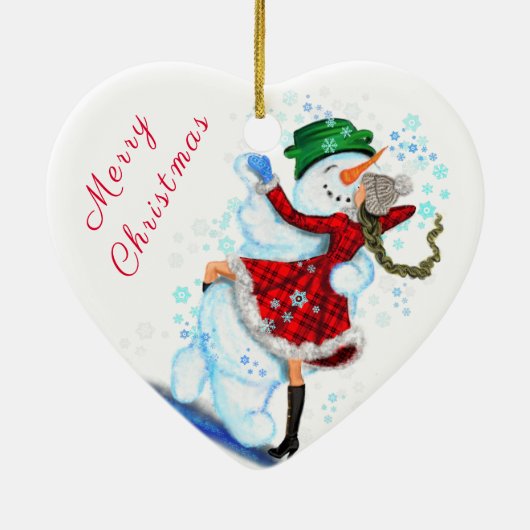 Weihnachtsschneemann und Girl Dance Keramik Ornament (Hinten)