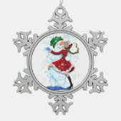 Weihnachtsschneemann und Girl Dance Schneeflocken Zinn-Ornament (Vorderseite)