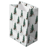 Weihnachtsschneemann und Hirsche Mittlere Geschenktüte (Vorderseite Schrägansicht)
