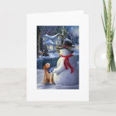 Weihnachtsschneemann und Hund Feiertagskarte (Vorderseite)