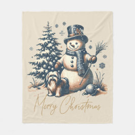Weihnachtsschneemann und Hund Fleecedecke