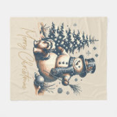 Weihnachtsschneemann und Hund Fleecedecke (Vorderseite (Horizontal))