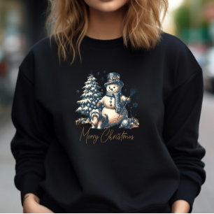 Weihnachtsschneemann und Hund im Vintage-Stil Sweatshirt