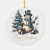 Weihnachtsschneemann und Hund Keramik Ornament (Hinten)