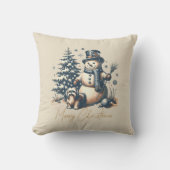 Weihnachtsschneemann und Hund Kissen (Vorderseite)