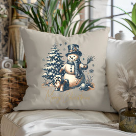 Weihnachtsschneemann und Hund Kissen