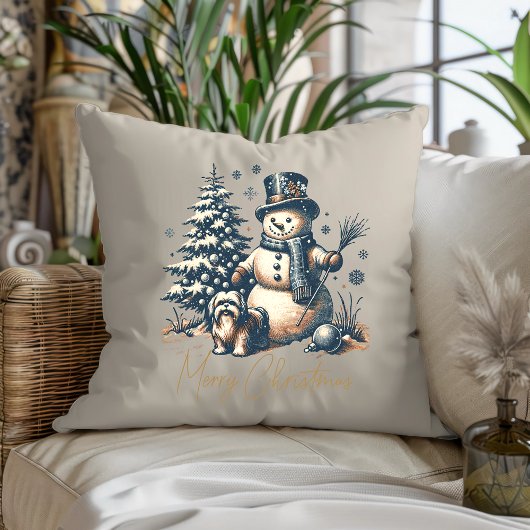 Weihnachtsschneemann und Hund Kissen
