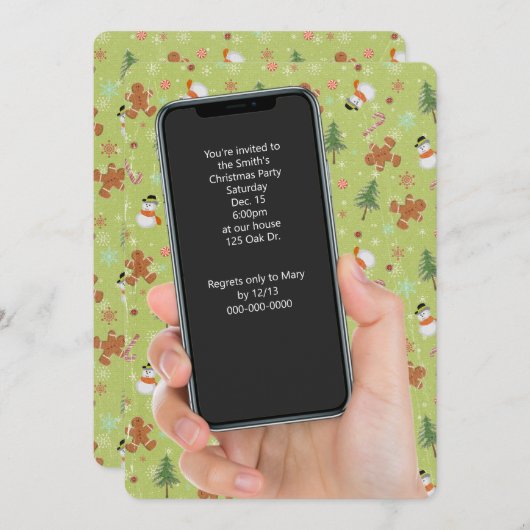 Weihnachtsschneemann und Lebkuchenmann Party Einladung (Vorne/Hinten)