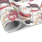 WeihnachtsSchneemann und Sankt und Kinder Geschenkpapier (Rolleneckpunkt)