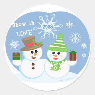 Weihnachtsschneemann und weibliche Geschenkklammer Runder Aufkleber
