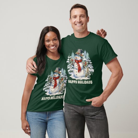 Weihnachtsschneemann Watercolor fügt Text hinzu T-Shirt (Unisex)