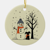 Weihnachtsschneemann Xmas Hund Winter Keramik Ornament (Vorne)