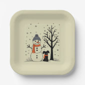 Weihnachtsschneemann Xmas Hund Winter Pappteller (Vorderseite)