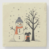 Weihnachtsschneemann Xmas Hund Winter Steinuntersetzer (Vorderseite)