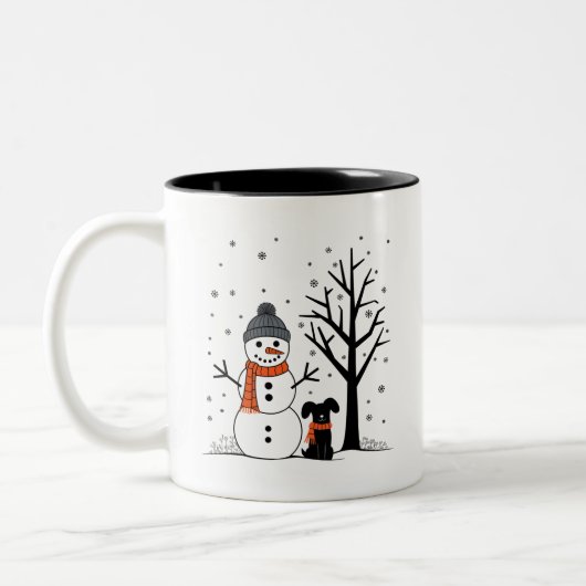 Weihnachtsschneemann Xmas Hund Winter Zweifarbige Tasse (Links)