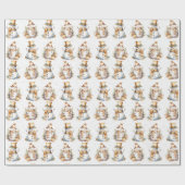 Weihnachtsschneemänner auf Weiß Geschenkpapier (Flach)